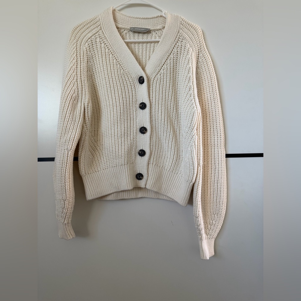 Everlane The Texture Cotton Cardigan Ivory Women’s Size M Cotton Blend button up - Picture 4 of 16